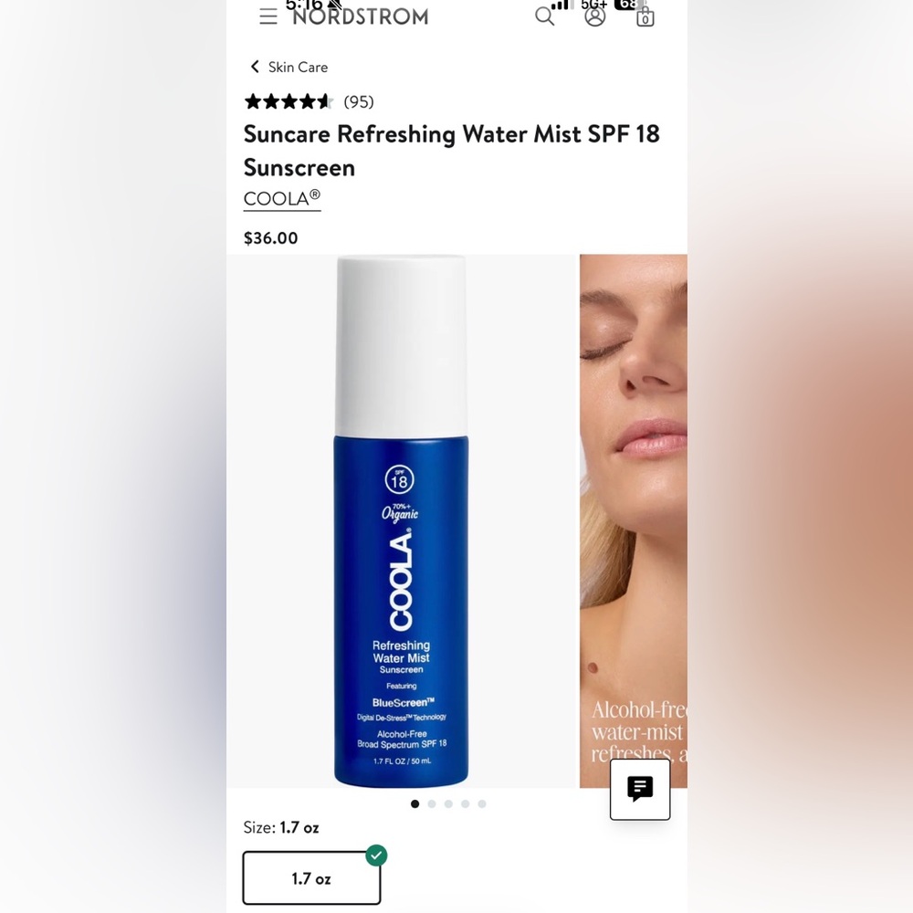 COOLA Blue Refreshing Water Mist Sunscreen SPF 18
